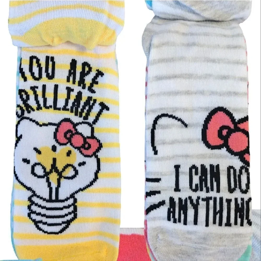 Hello Kitty Colorful Encouragement Printed Socks NWT 5 Pairs No Show‎